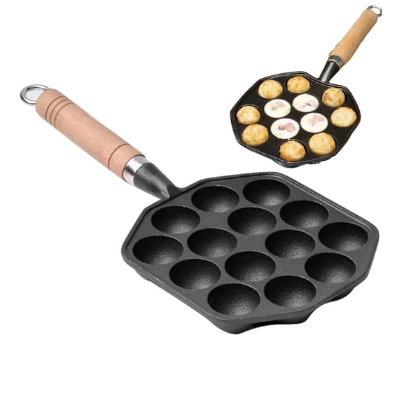 Cast Iron Aebleskiver Pan 14 Holes Nonstick Ebelskiver Cookware