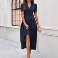 thumbnail image 6 of Bxsruta Womens Maxi Dress V Neck Short Puff Sleeve Pleated Flowy Casual Dresses for Women Vacation, 6 of 7