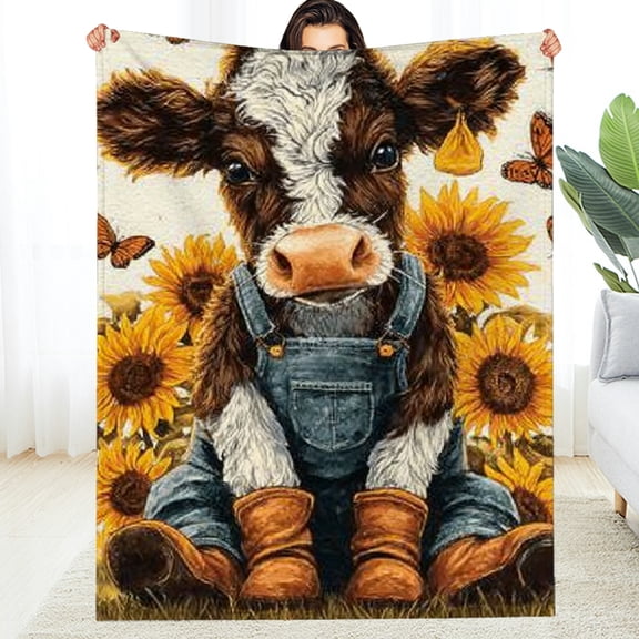 RKSupls Christmas Throw Blanket, Cute Highland Cow Soft Flannel Blanket, Fuzzy Warm Cozy Happy New Year Blanket for Couch Bed Home Decor, 30*40in