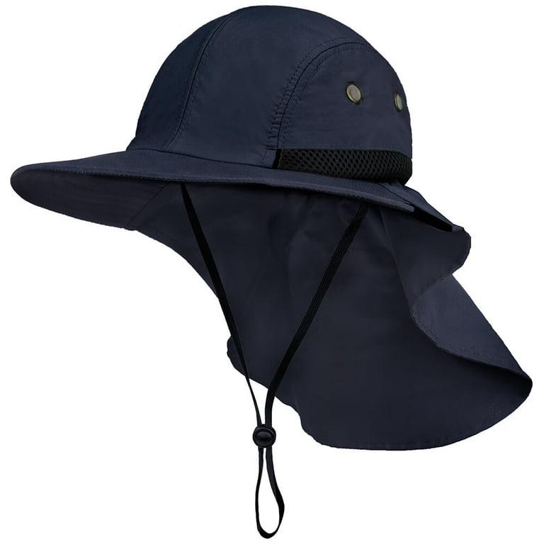 FASLMH Mens Fishing Hat with Neck Flap for Men Sun Hat with Wide Brim for Hiking Safari Hat with Neck Cover for Outdoor Sun Protection Fisherman Hat Dark Blue Walmart