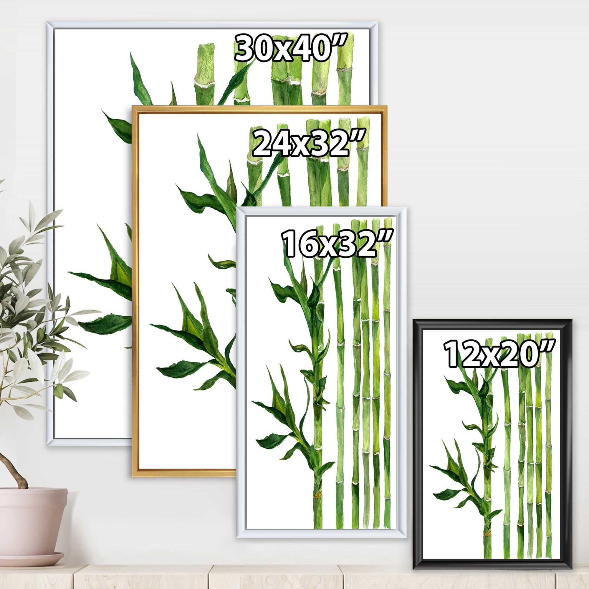 Designart 'The Forest of Bamboo Branches III' Tropical Framed Canvas Wall Art Print