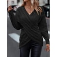 thumbnail image 1 of Suéter casual ajustado con cuello en V y jacquard cruzado de color sólido para otoño/invierno de Europa y Estados Unidos, 1 of 5