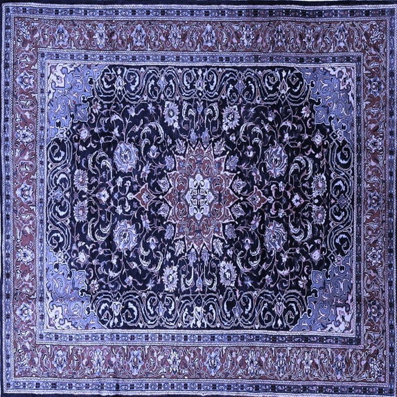 Ahgly Company Machine Washable Indoor Square Medallion Blue Traditional Area Rugs, 5' Square