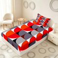 thumbnail image 5 of Manfei Modern Abstract Half Circle Twin Sheets, Geometric Square Block Bedding, Red Gray Black, Black Reversible 3 Pieces1 Flat Sheet + 1 Fitted Sheet + 1 Pillowcase, 5 of 6