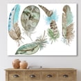 thumbnail image 2 of Designart ' Green Feathers Set On White ' Bohemian & Eclectic Canvas Wall Art Print, 2 of 4