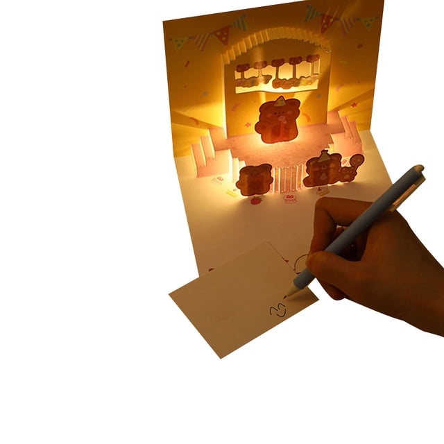 Kmbangi Birthday Card, 3D Funny Cute Cartoon Bear Light Musical Birthday Cards Greeting Card Gift