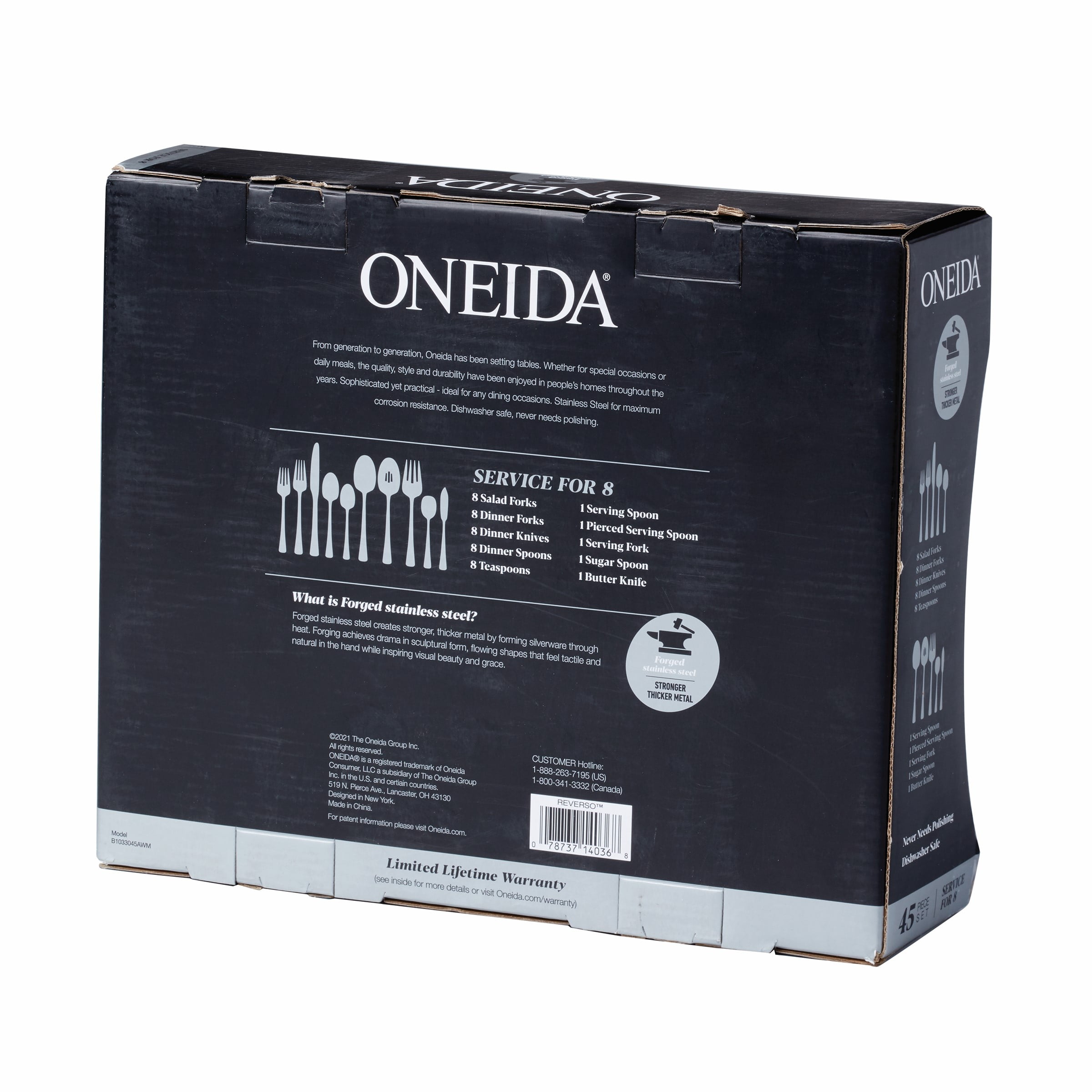 Oneida Reverso 45-Piece Stainless Steel Flatware Set (Service for 8)