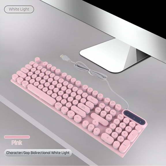 GJX 104-Key Wired Gaming Keyboard with Backlight, Ergonomic USB Computer Keyboard for Desktop Laptop, Foldable Feet, Multimedia Keys, Pink Office Work Study Streaming Setup