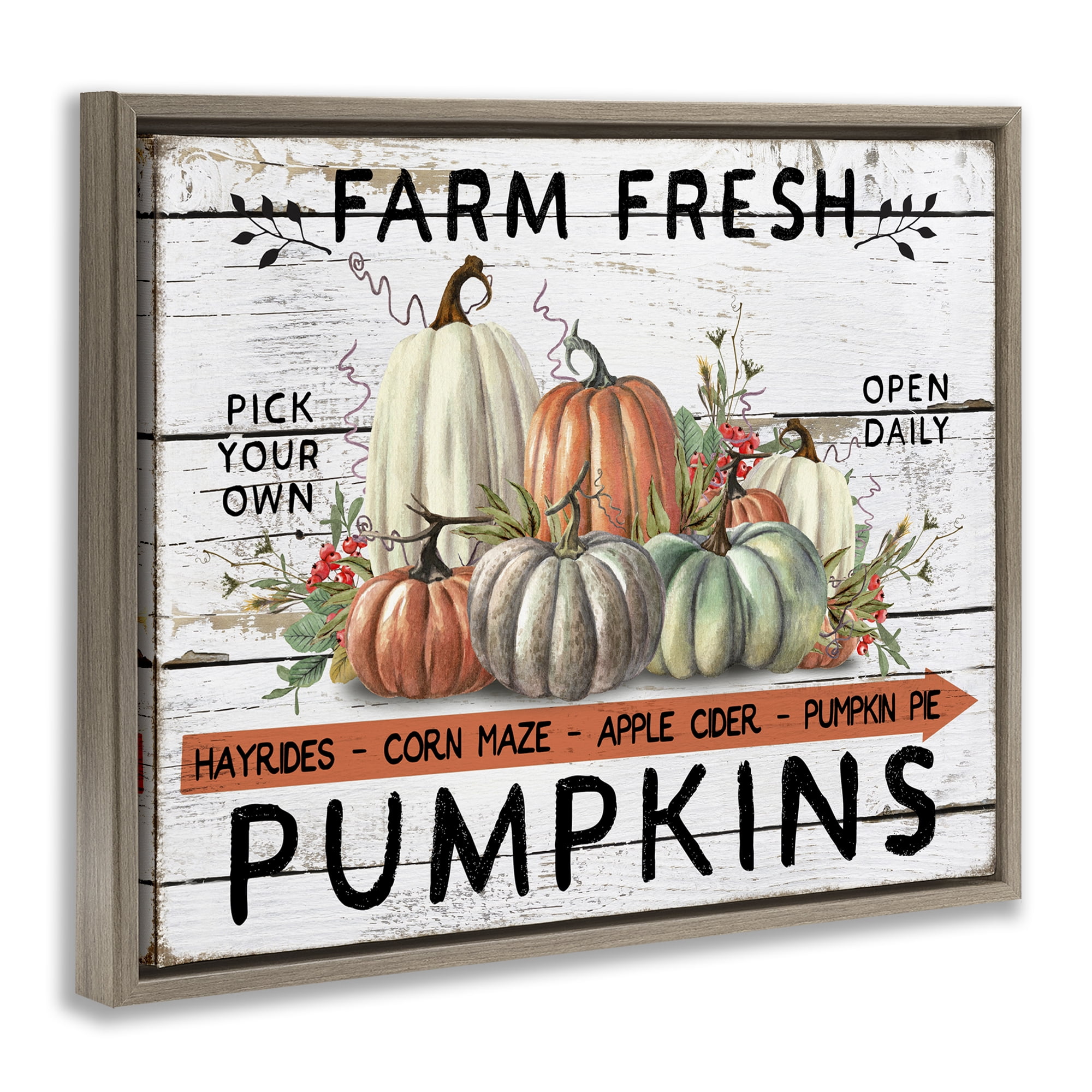 Stupell Industries Fresh Pumpkin Mound Holiday Painting Brown Floater Framed Canvas Art Prints Wall Art, 21 x 17
