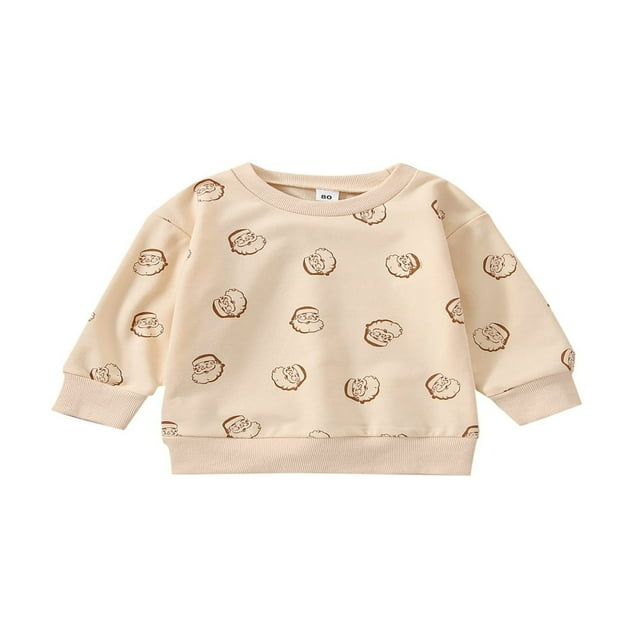 Chandail Décontracté Printemps Automne pour Filles Tout-Petits Beige Manches Longues Col Rond Imprimé Père Noël