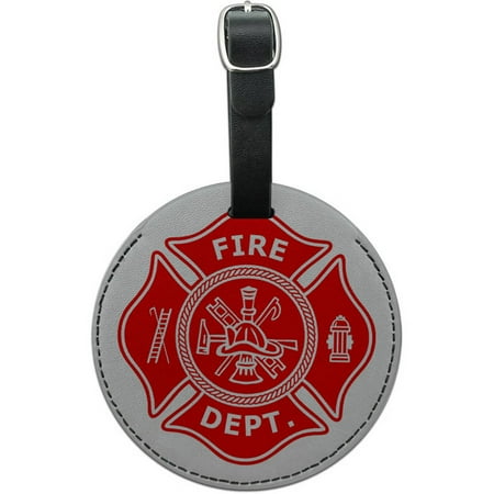 Antique Leather Suitcases - Graphics and More Firefighter Firemen Maltese Cross Red Round Leather Luggage ID Tag Suitcase