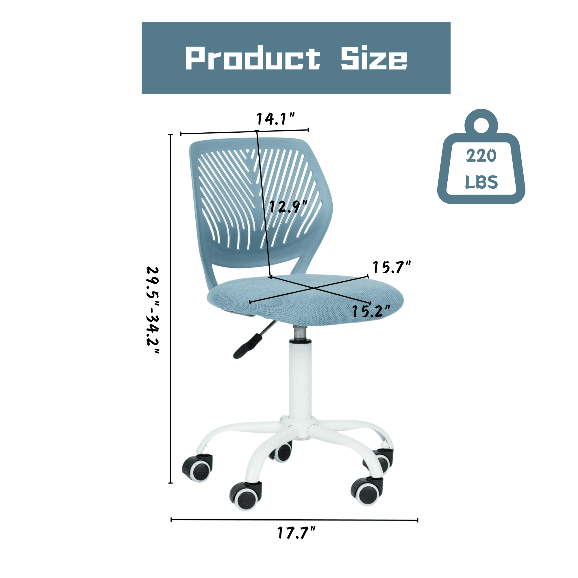 Ergonomic Home Office Desk Chair with Adjustable Height, Rolling Base, and Breathable Backrest, Light Blue
