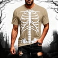 thumbnail image 2 of Men Halloween Skeleton Funny Print T-Shirt, Crew Neck Short Sleeve Slim Fit Novelty Graphic Casual Tee for Trick-or-Treat Daily Street Shopping Outfit(Khaki,XL), 2 of 4