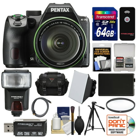 Pentax K-70 All Weather Wi-Fi Digital SLR Camera & 18-135mm WR Lens (Black) with 64GB Card + Case + Flash + Battery + Tripod + Filter + (Best Lens Filter Case)