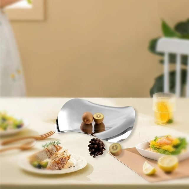 Bandeja de frutas para almacenamiento, plato de exhibición, decoración del hogar, bandeja de frutas secas, plato para servir, bandeja ondulada para la