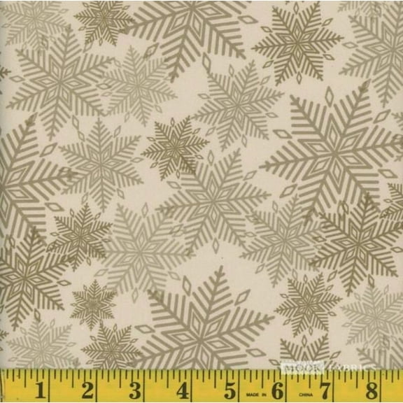 Cotton Christmas Snowflakes Snow Winter Holidays Seasonal Gold Cotton Fabric Print by the Yard (122174)