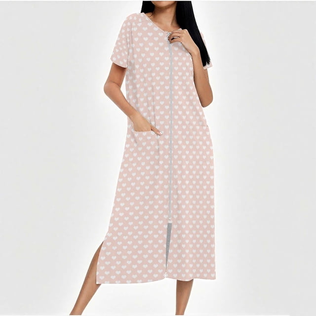Camisón largo con cremallera para mujer, bata de punto, largo completo, color degradado, con bolsillos