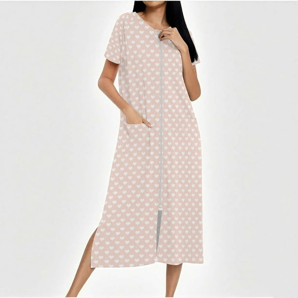Camisón largo con cremallera para mujer, bata de punto, largo completo, color degradado, con bolsillos