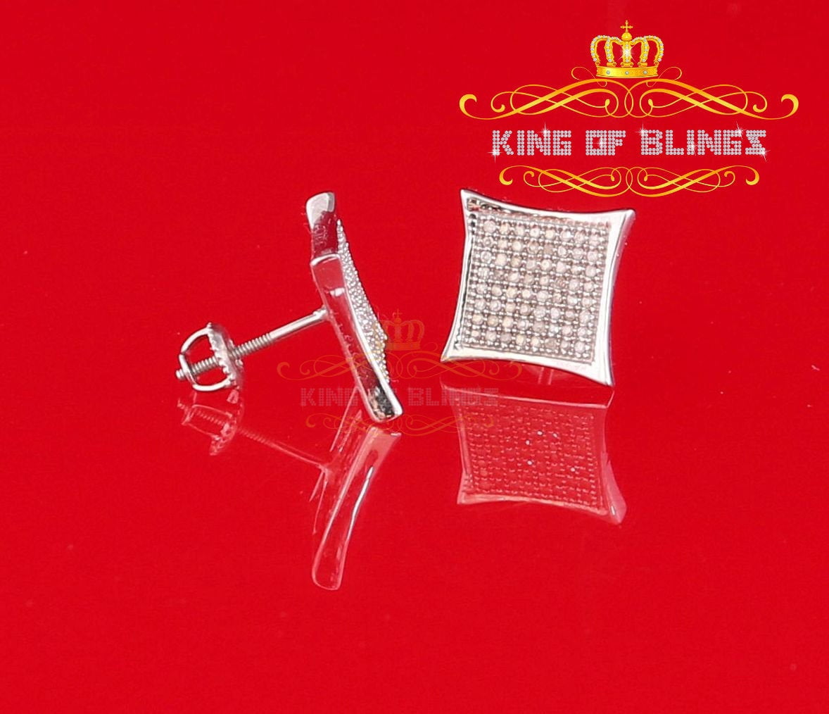 King of Bling's 925 Sterling Silver 0.33ct Diamond Stud For Women's/Men's White Kite Earrings