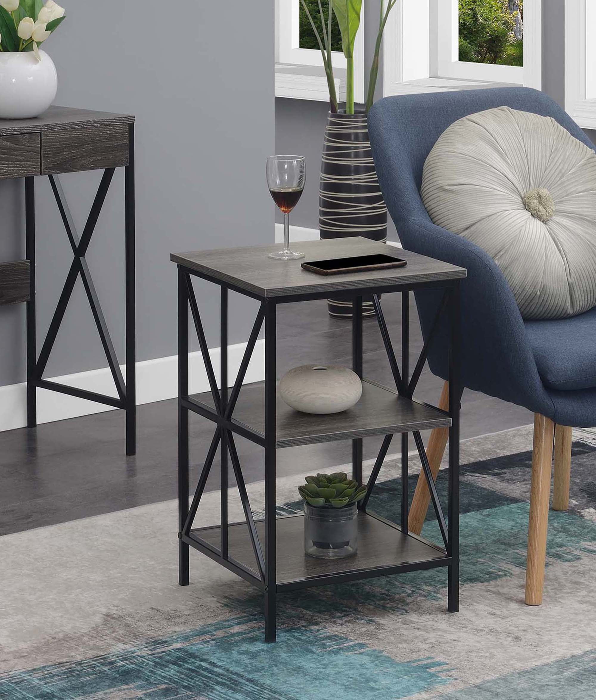 Convenience Concepts Tucson Starburst End Table with Shelves, Weathered  Gray/Black - Walmart.com