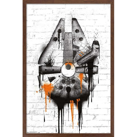 Star Wars: Saga - Falcon Black And Orange Wall Poster, 14.725" x 22.375", Framed