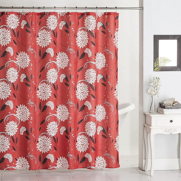 Fabric Shower Curtain with 12 Matching Metal Hooks 70"X70" by ATI (Burgundy)
