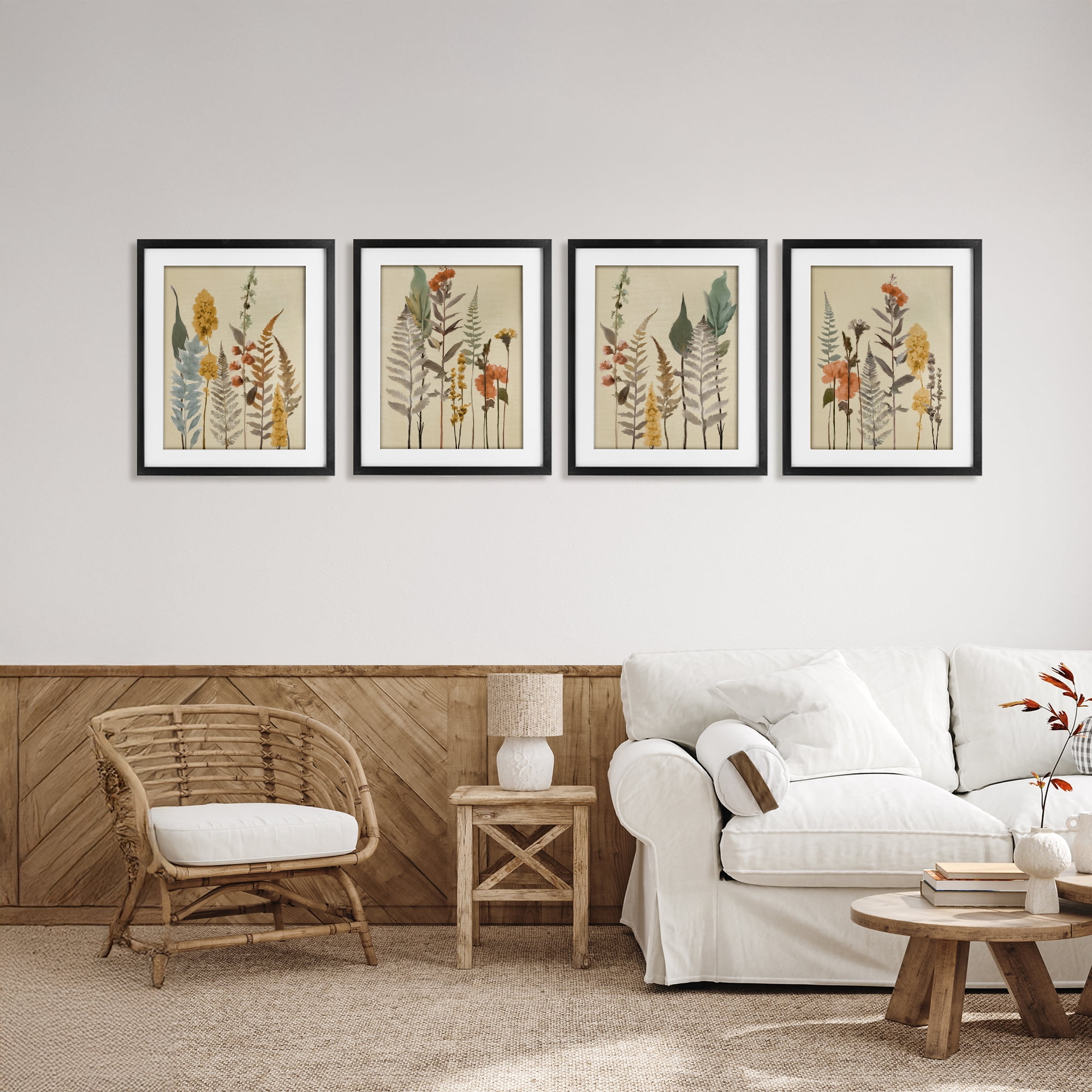 Stupell Industries Wispy Earthy Botanicals 4 Piece Black Framed Print Under Glass Set, design by Elizabeth Medley
