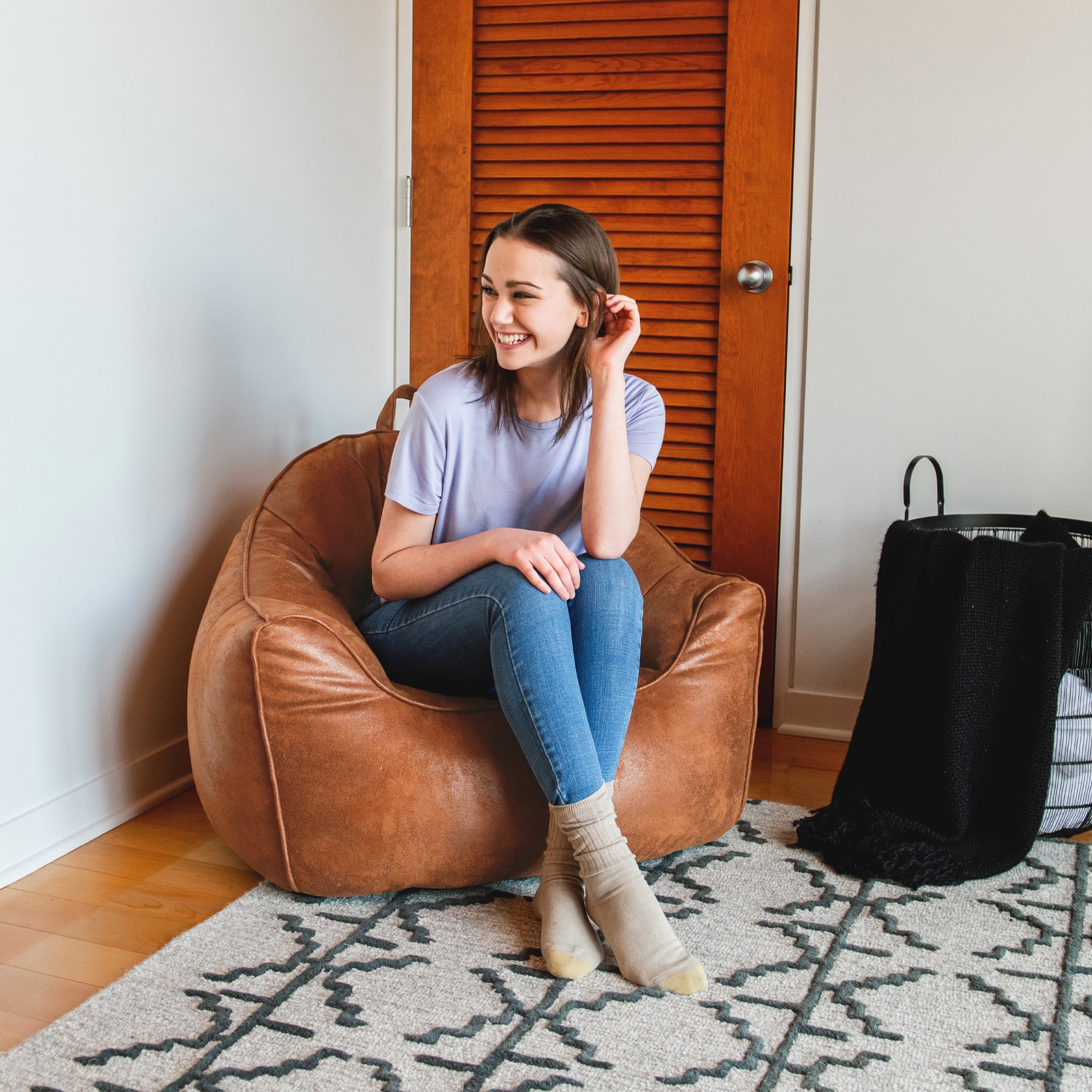 Big Joe Hug Bean Bag Chair, Tan, Vegan Suede, Kids/Teens, 3 feet