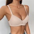 thumbnail image 4 of Gymayou Women Low Cut Underwire Push Up Bra Half Cup Comfort Lingerie Adjustable Thin Strap Deep V Gathering Support Bra Beige 70B, 4 of 9