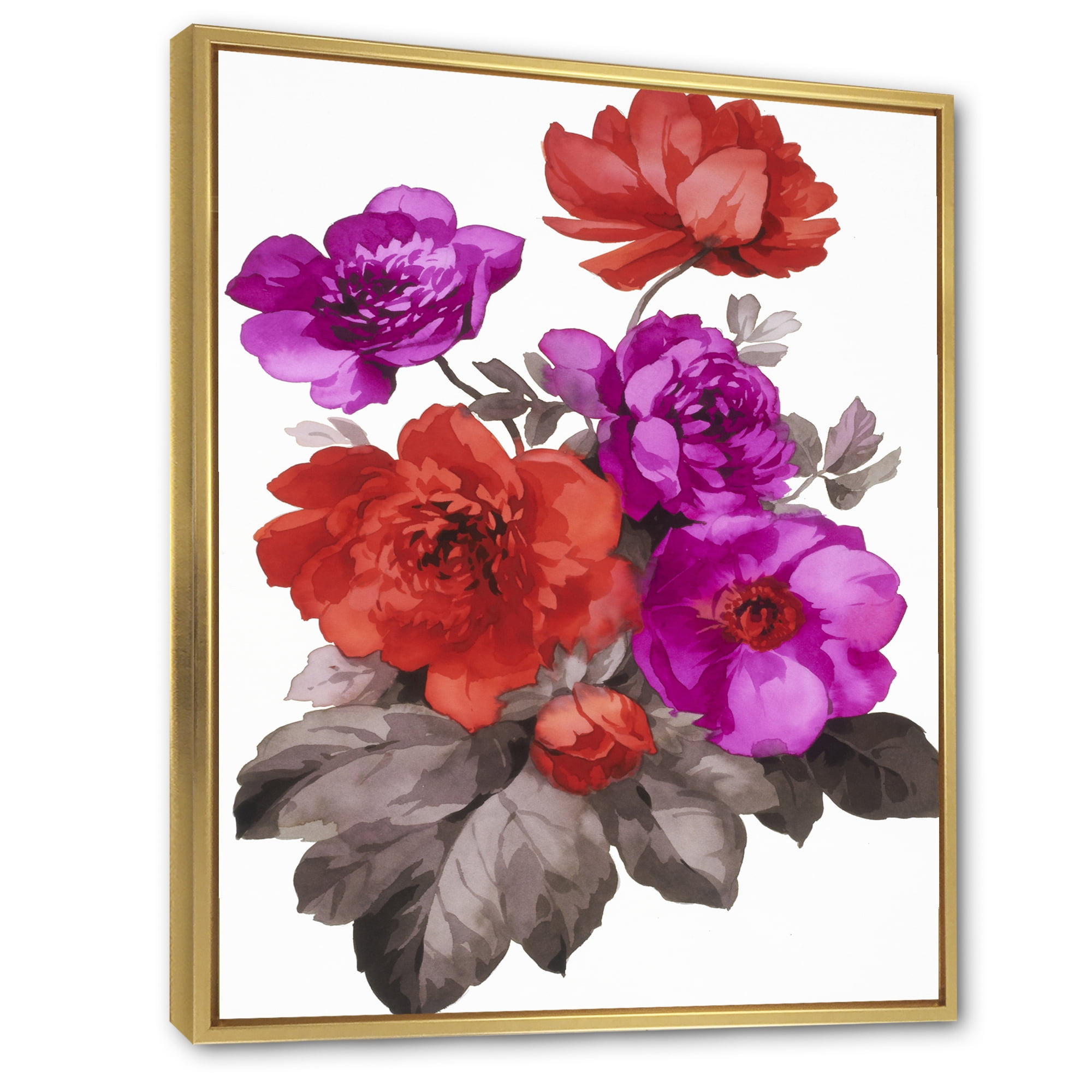 Designart 'Fuchia and Red Flowers' Traditional Framed Canvas Wall Art Print