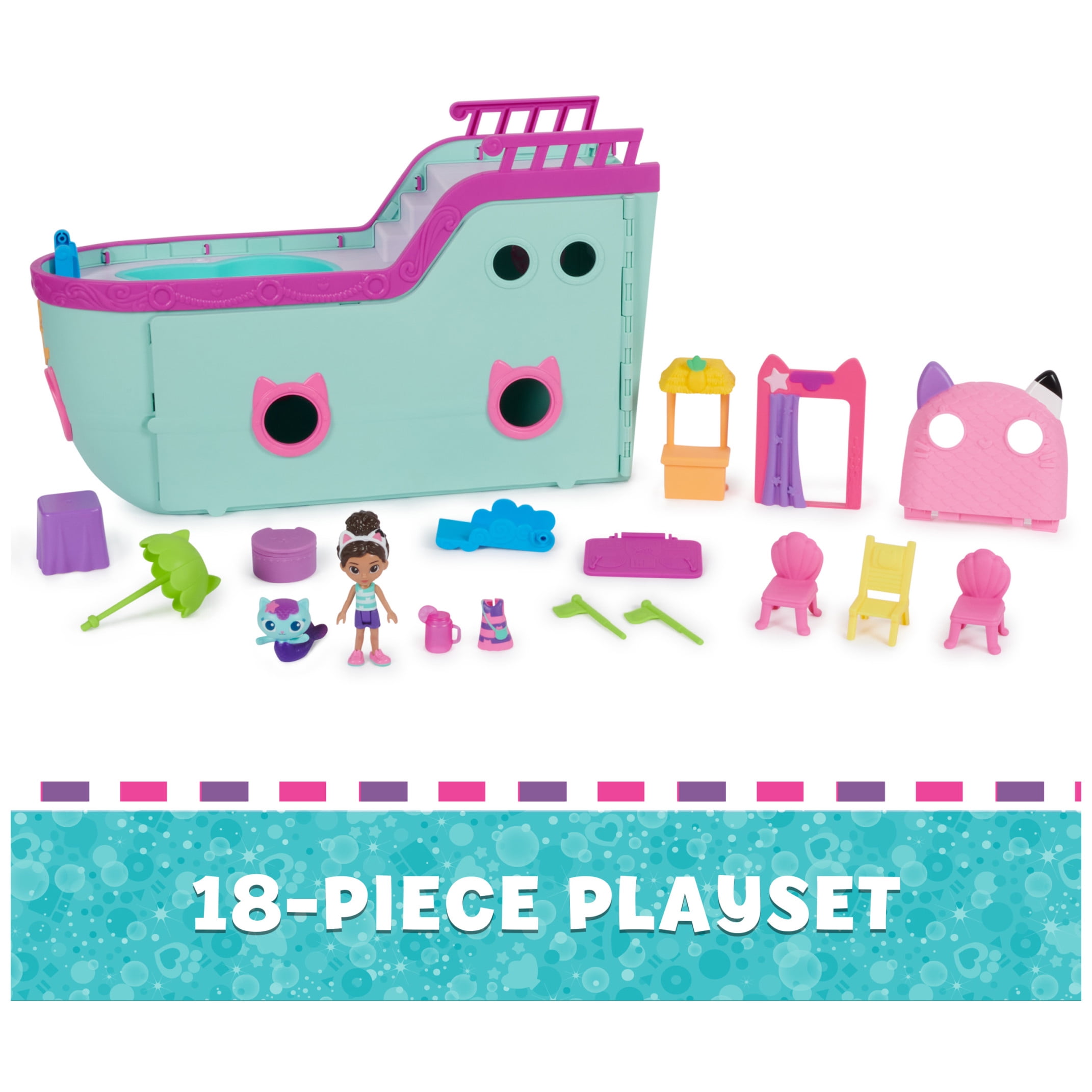 Gabby’s Dollhouse, Gabby Cat Friend Ship Cruise Ship Toy Vehicle Playset, for Kids Age 3 and up