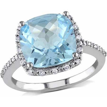 5-1/4 Carat T.G.W. Blue Topaz and Diamond Accent 10kt White Gold Halo Cocktail Ring
