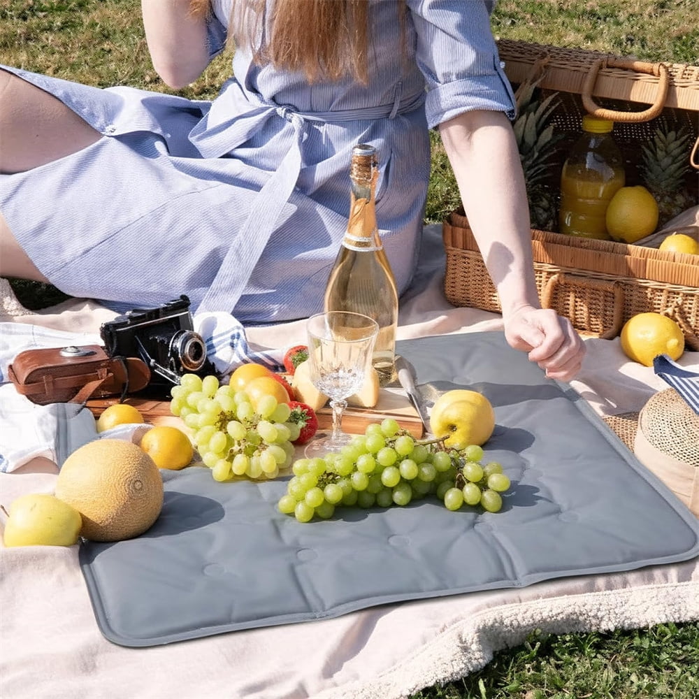 Heyingu 1Pcs Reusable Freezable Ice Mat for Buffet Table 19.6 x 15.7 Inch Flexible Ice Packs for Food Trays for Food Cheese Picnics Party(Grey)