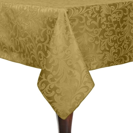 

Ultimate Textile (2 Pack) Somerset 54 x 54-Inch Square Damask Tablecloth - Jacquard Weave Scroll Design Gold