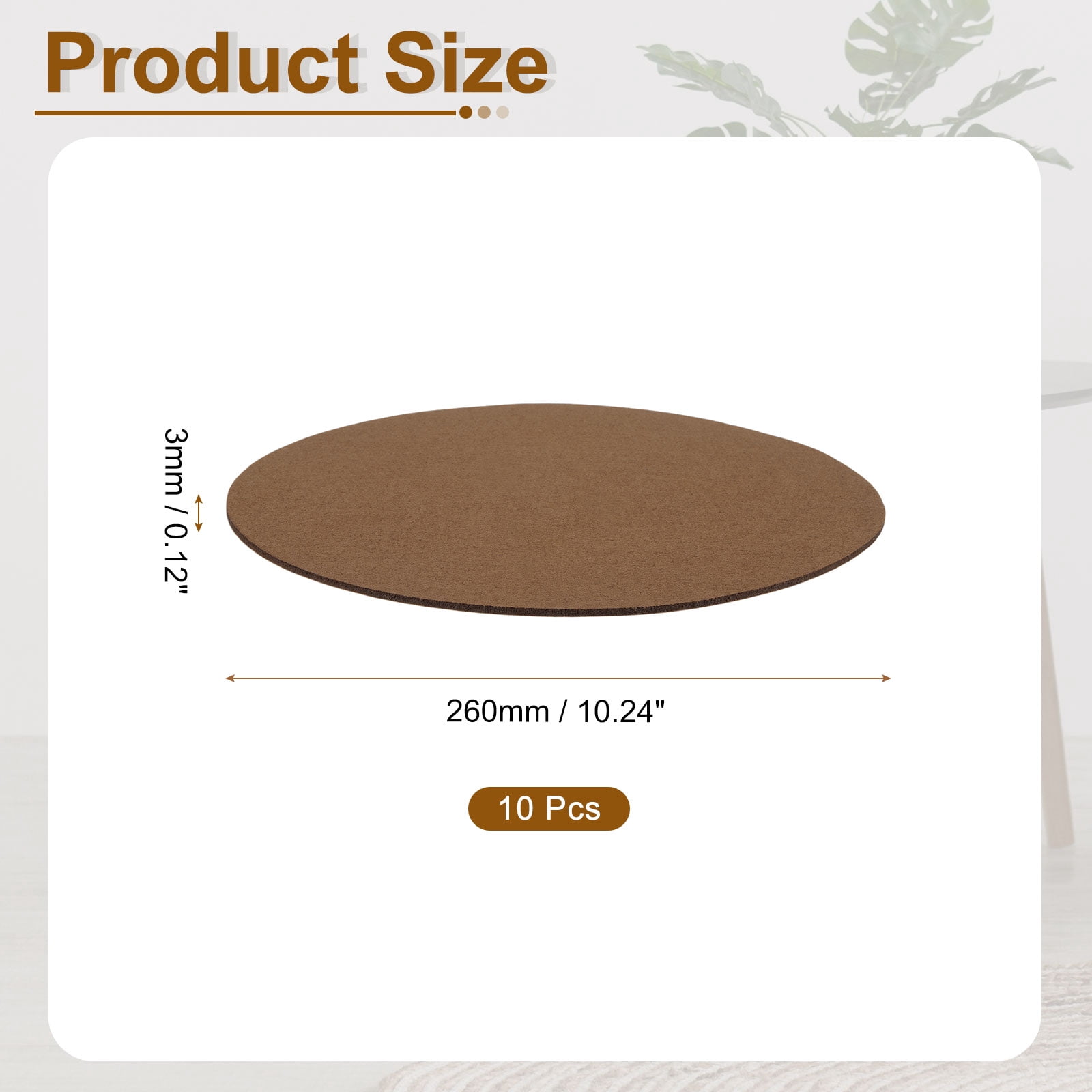 Round Felt Furniture Pads, 10Pack 10.2" Dia x 0.12" Thick Adhesive Backed Felt Non-slip Anti-scratch Felt Pads Chair Leg Protectors for Protecting Hardwood Floor, Brown