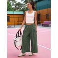 thumbnail image 6 of Women's Wide Leg Fashion Street Style Flared Trousers Pants for Summer Casual Beach Vacation Green XS, 6 of 8