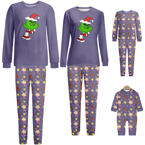 OBOSOE Couples Matching Pajamas 100 Cotton Top and Plaid Pants Cartoon