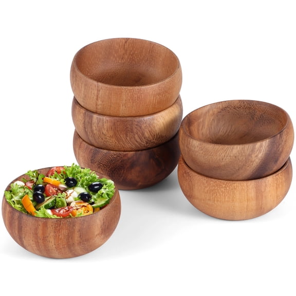 6 Pcs Rustic Wood Bowls Set, Acacia Wooden Bowls for Food, 3.1 in Bowllet Dinnerware for Serving Salad, Dessert, Snacks, Elegant Kitchen Decor, Housewarming Gifts