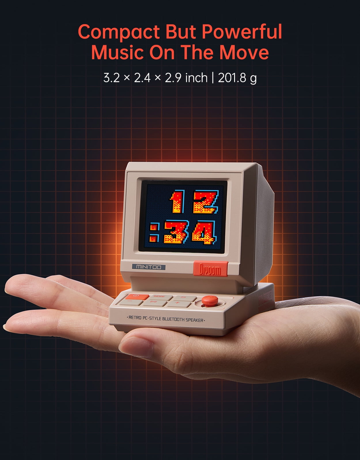 Divoom MiniToo Retro PC-Style Computer Speaker, Smart Pixel Screen with DIY Faces, Bluetooth & USB Audio, Alarm/White Noise Clock, Desk Setup Gift for Bedroom, Office & Gaming