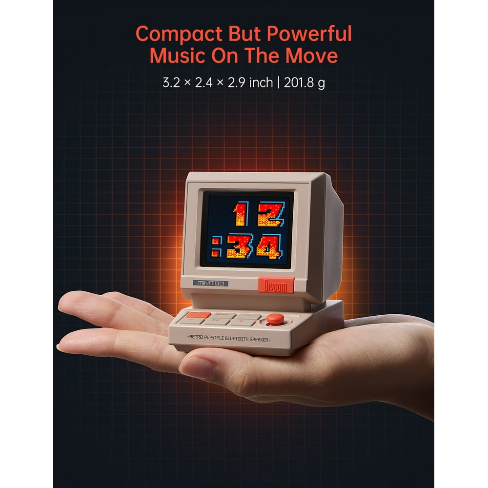 Compact palm sized retro computer pixel speaker