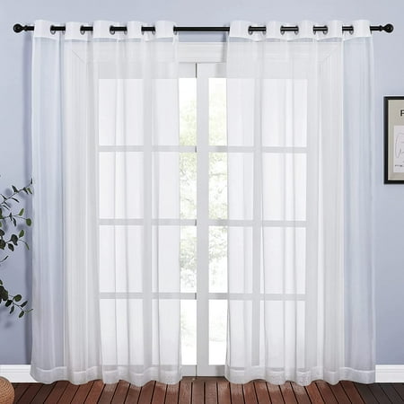 Patio Door Sheer Curtains 63 inch Length, Ring Top Voile Textured Airy ...