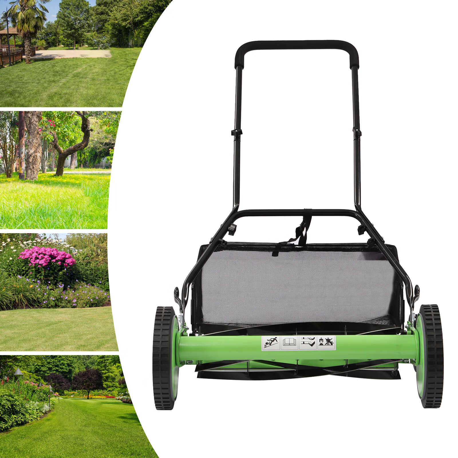Aiqidi 20 inch Manual Push Reel Lawn Mower Home Height Adjustable 5 Blades Lawn Sweeper with Grass Catcher for Yards Sidewalks