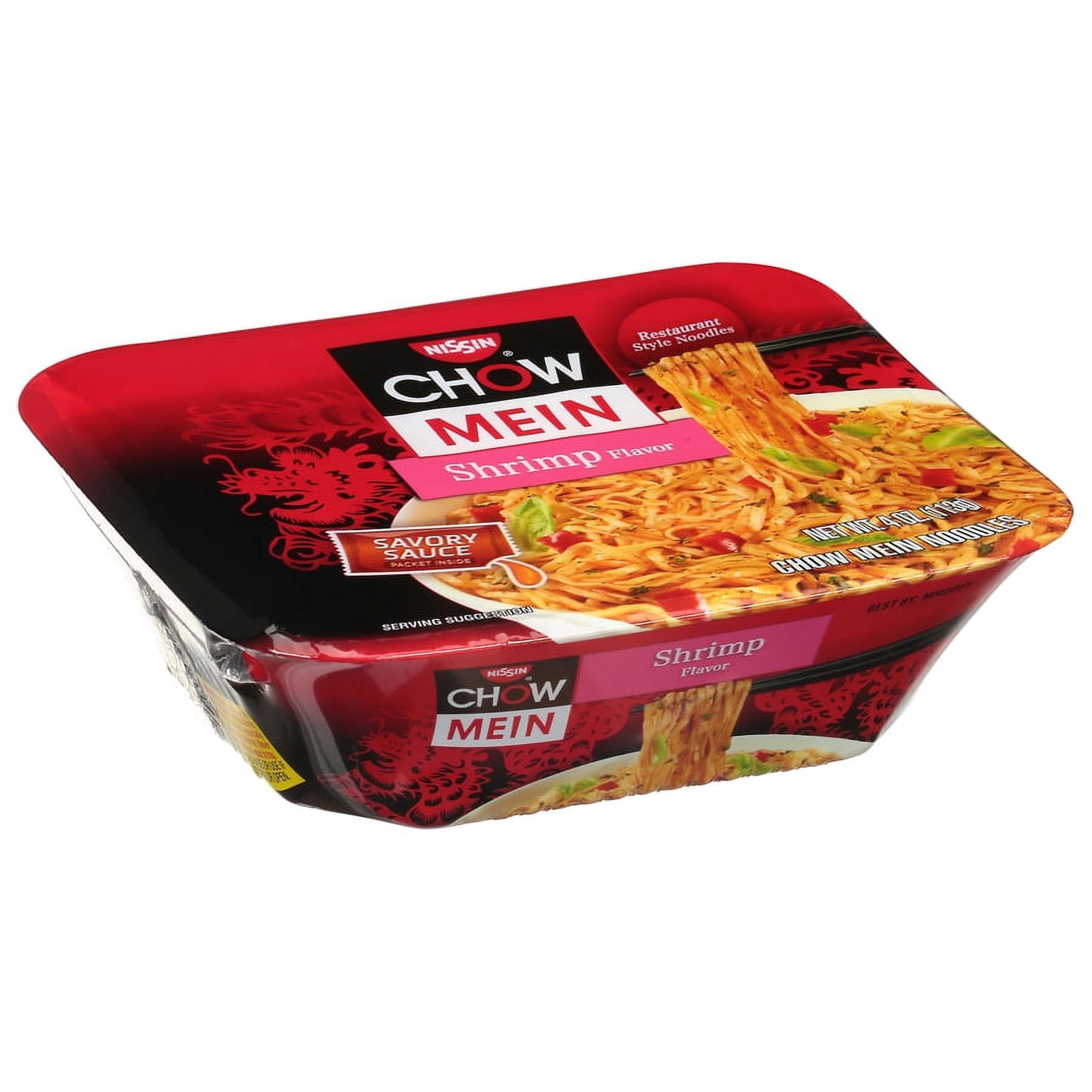 (6 pack) Nissin Foods Chow Mein Instant Noodles, Shrimp Flavor, 4.0 oz Tray, Shelf-Stable