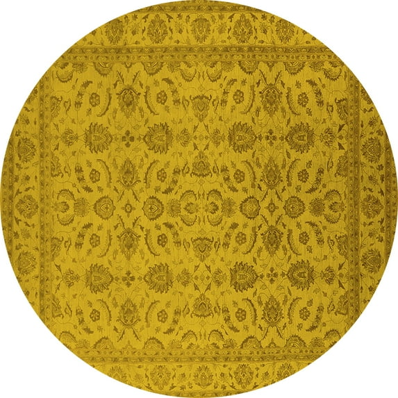 Ahgly Company Machine Washable Indoor Round Oriental Yellow Traditional Area Rugs, 7' Round