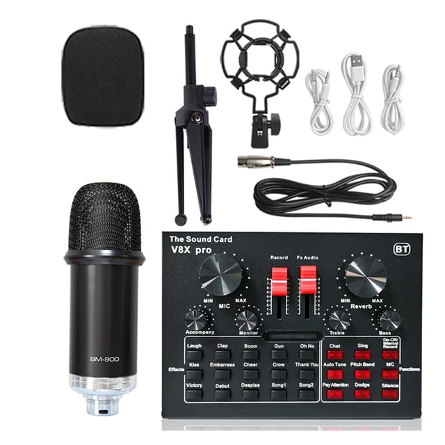 Wireless Karaoke Microphone Tripod WXH1000&BM900 USB Sound Card V8XPRO Professional Studio Condenser Microphone For PC Phone MIC
