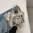 thumbnail image 1 of Bolso de lona con estampado de amor para mujer suave, bolso de hombro informal con textura de letras retro a la moda, 1 of 6