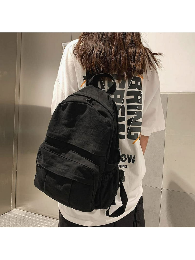 Mini Boho Canvas Backpack Vintage College School Backpack Women Student Bookbag Fairy Grunge Aesthetic Hippie Y2K Backpack (Green)