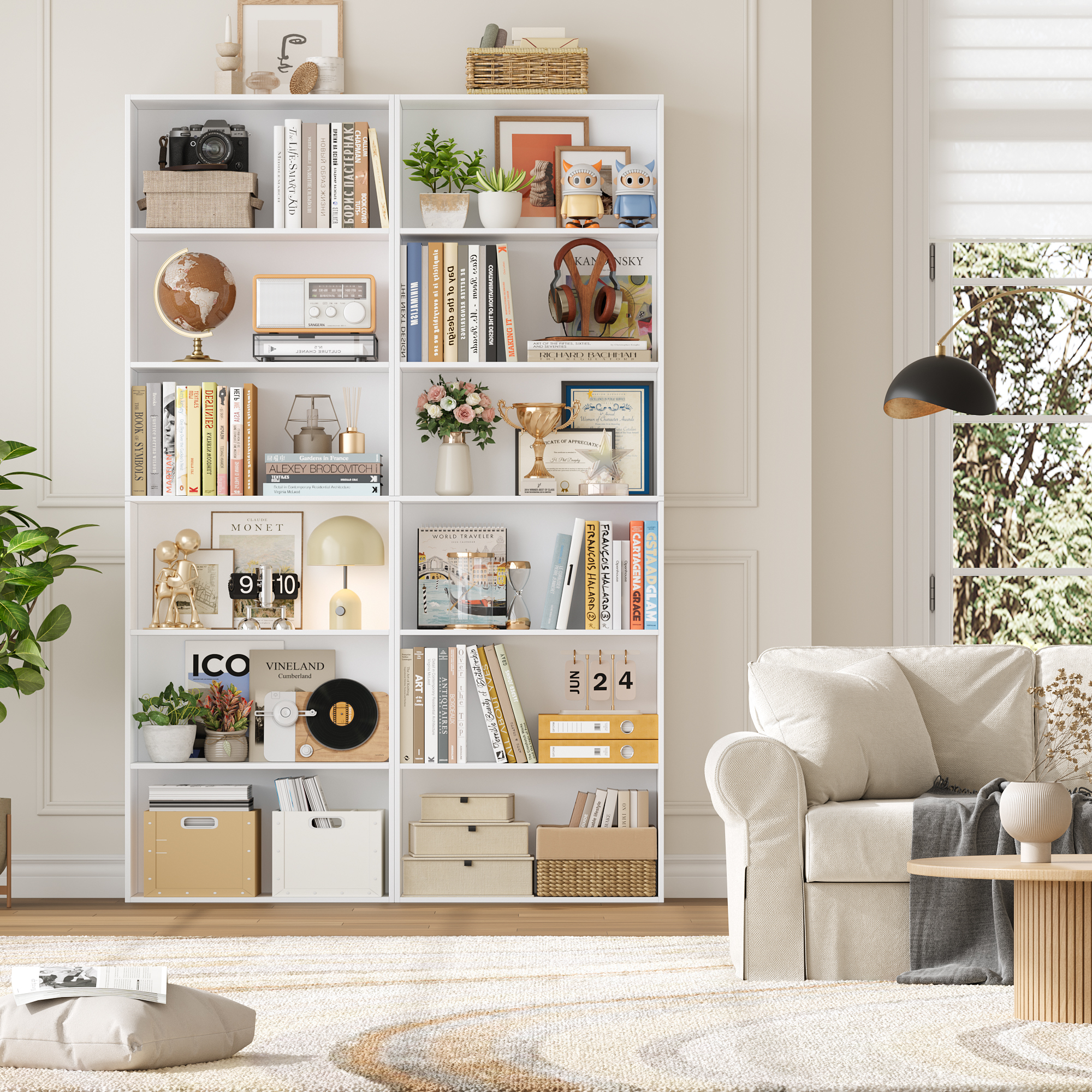 Homfa 6-Tier Tall Wooden Bookshelf, White photo 3
