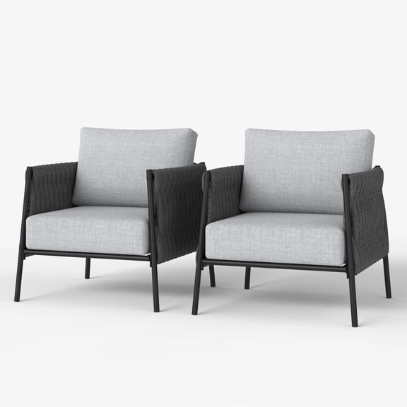 LayinSun Outdoor Patio Woven Rope Chairs, 2-Person Deep Seating Modern Armchairs 2-Seat for Outside