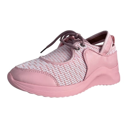 

Ladies Fashion Color Blocking Mesh Leather Patch Lace Up Thick Soled Casual Sports Shoes